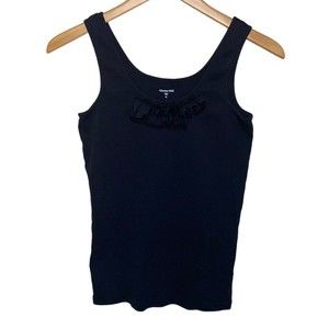 Garnet Hill Black Tank With Ruffle Neckline Detail XS
